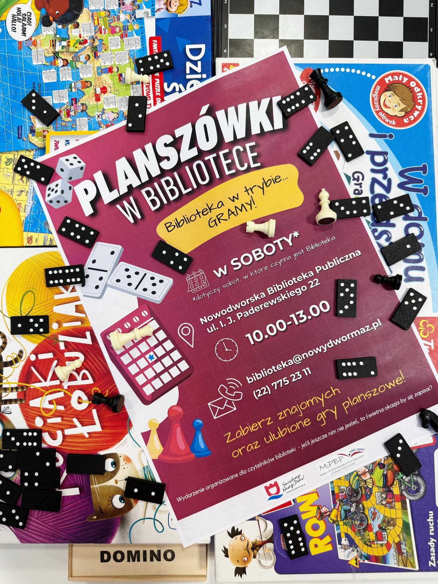 plakat promujący, planszówki, kostki do gry, 