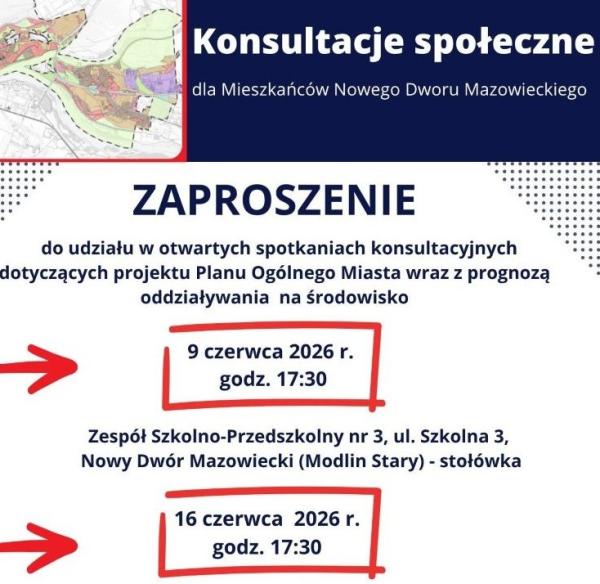 Ogłoszenie Burmistrza Miasta Nowy Dwór Mazowiecki o rozpoczęciu konsultacji społecznych dot. projektu planu ogólnego