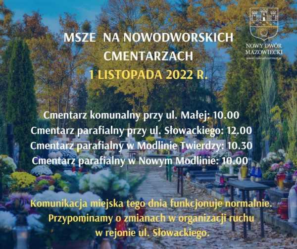 Drzewa z żółtymi liśćmi. Na grobach óżno kolorowe znicze i wiązanki kwiatów.