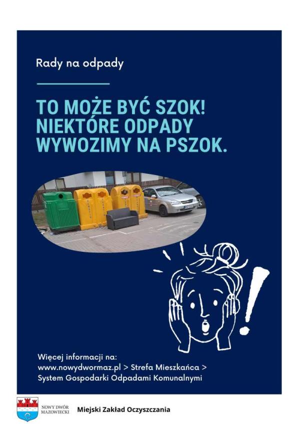 Jeden zielony i dwa żółte pojemniki na segregowane odpady. Przed nimi stoi plastikowa sofa ogrodowa.