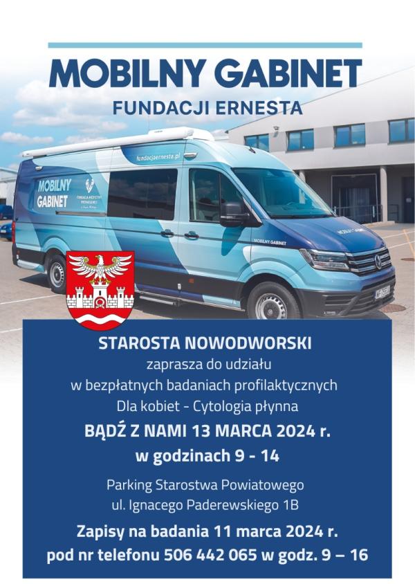 Niebieski samochód dostawczy z napisem mobilny gabinet.