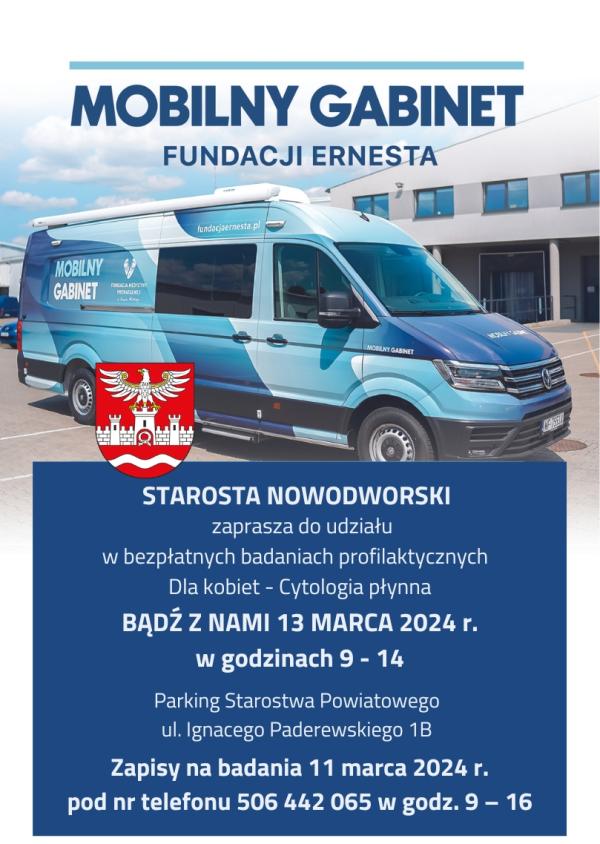 Niebieski samochód dostawczy z napisem mobilny gabinet.