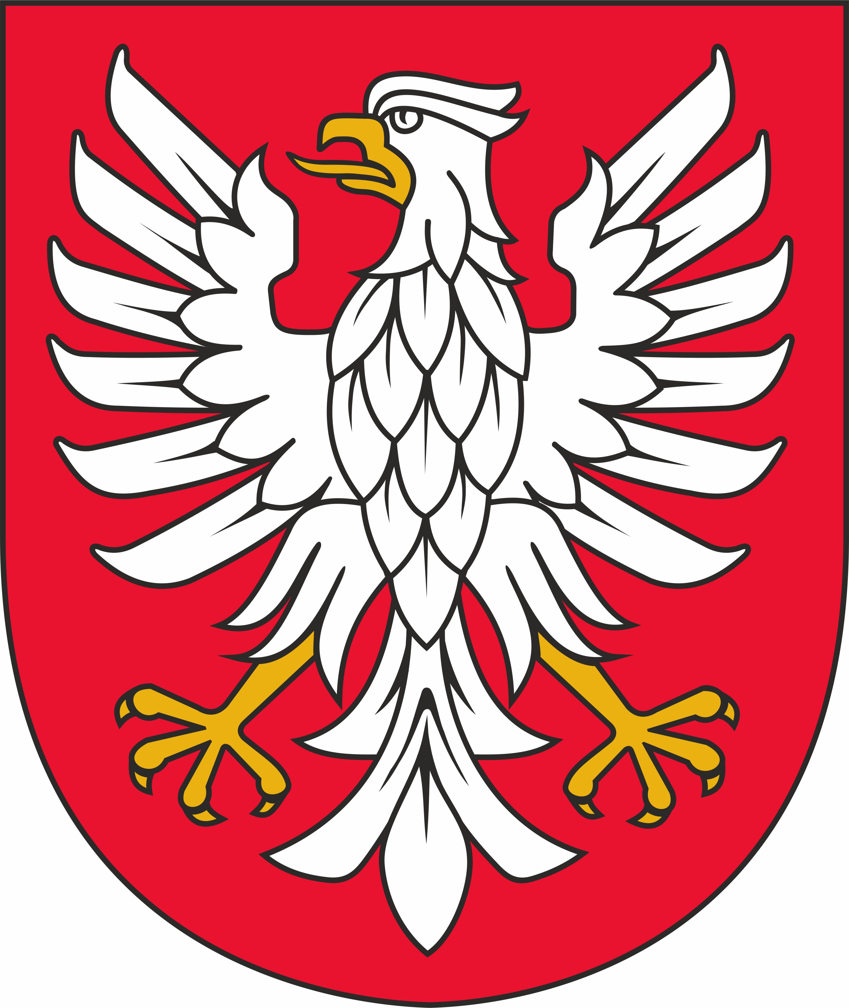 Biały orzeł na czerwonej tarczy.
