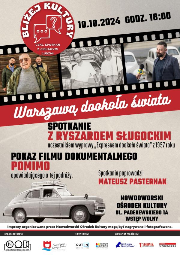 Na dwóch kolorowych zdjęciach w formie kliszy filmowej: trzech mężczyzn, na drugim mężczyzna na tle białych samochodów. Pomiędzy nimi czarno-białe zdjęcie z dwoma mężczyznami opartymi biodrami o samochód.