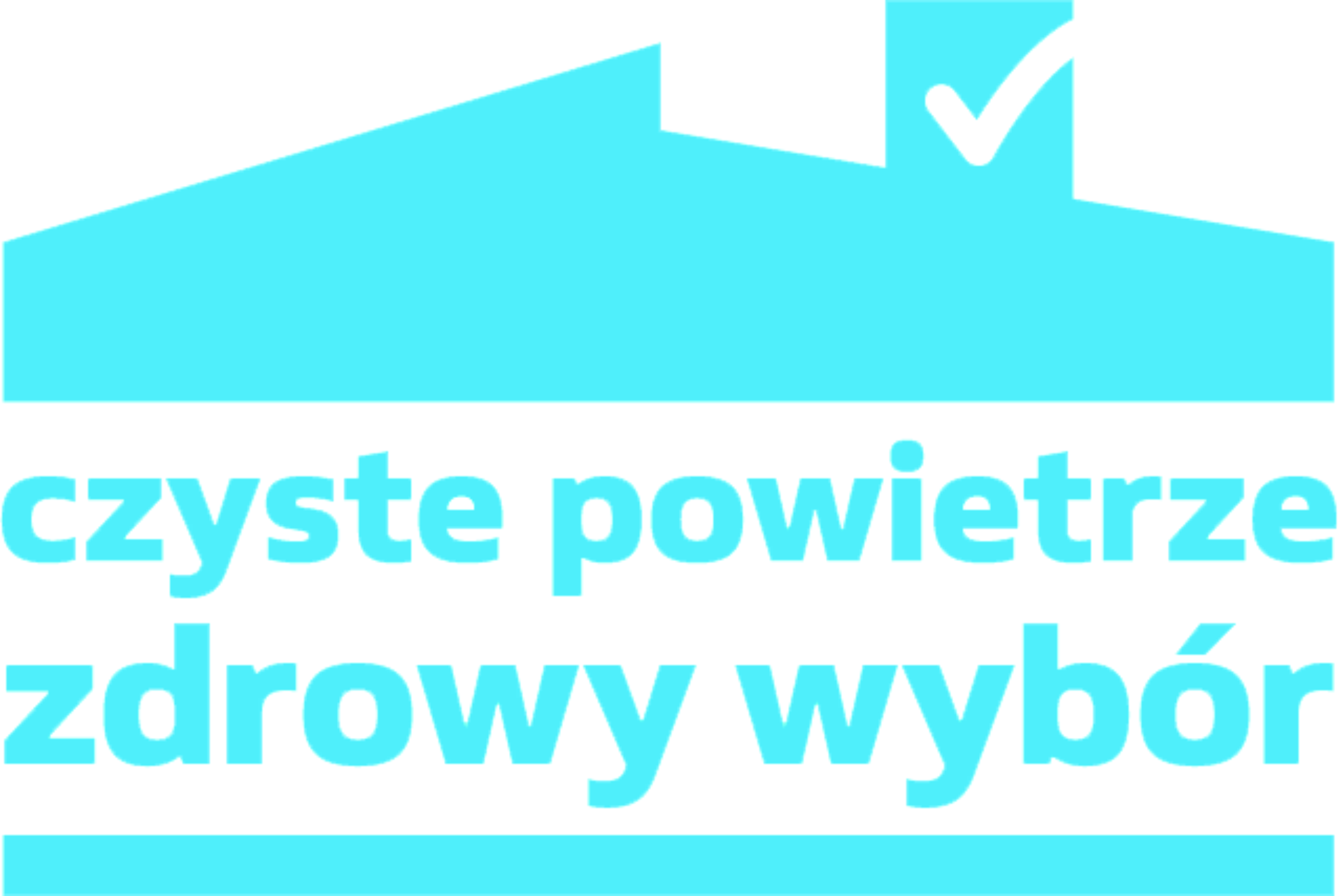 Na białym tle niebieski napis czyste powietrze zdrowy wybór. Nad nim niebieski dach domu, pod nim niebieski prostokąt.