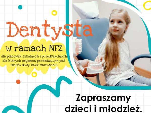 Dziewczynka siedzi na fotelu dentystycznym.