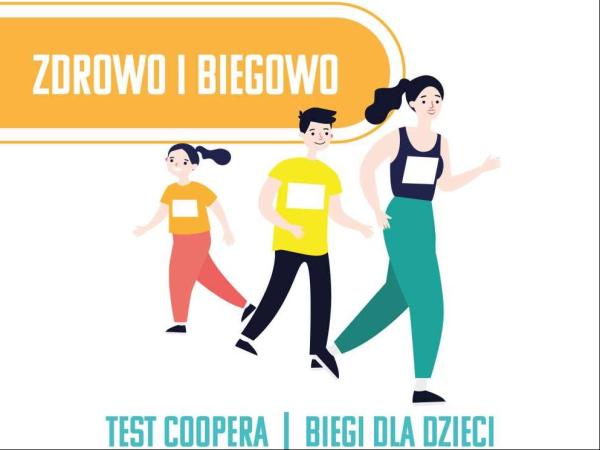 Dziewczynka, chłopiec i kobieta biegną ubrani w koszulki sportowe i dresy.