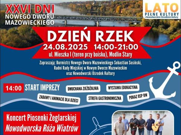 Graficzna informacja treści, na górze most nad rzeką, poniżej zespół muzyczny.