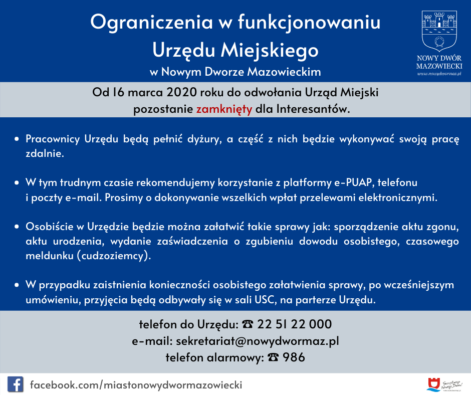 Urząd Miejski zamknięty dla Interesantów