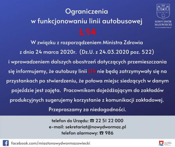 Ograniczenia w funkcjonowaniu linii autobusowej L14