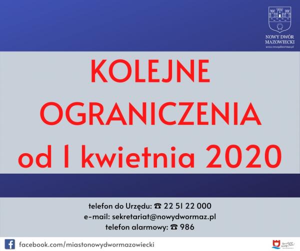 Kolejne ograniczenia od 1 kwietnia 2020