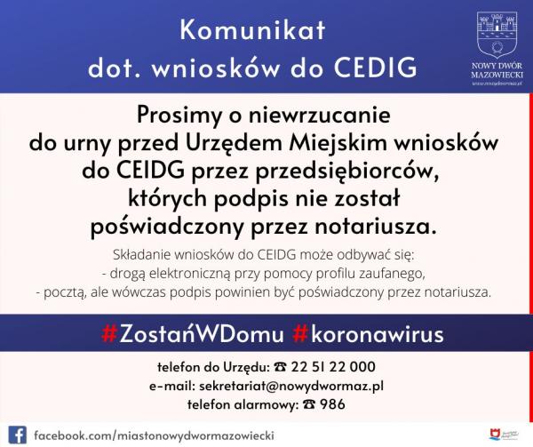 Komunikat dotyczy wniosków do CEIDG w okresie koronawirusa