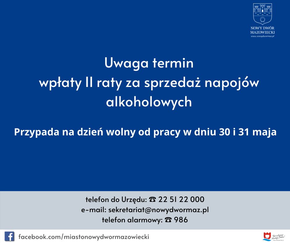 Termin wpłaty II raty za sprzedaż napojów alkoholowych