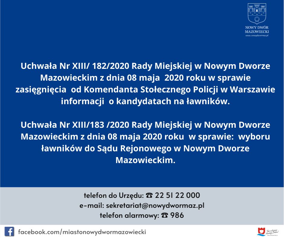 Uchwały Rady Miejskiej w Nowym Dworze Mazowieckim w sprawie wyboru ławników do Sądu Rejonowego w Nowym Dworze Mazowieckim