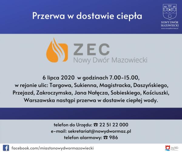 Przerwa w dostawie ciepła – 6 lipca