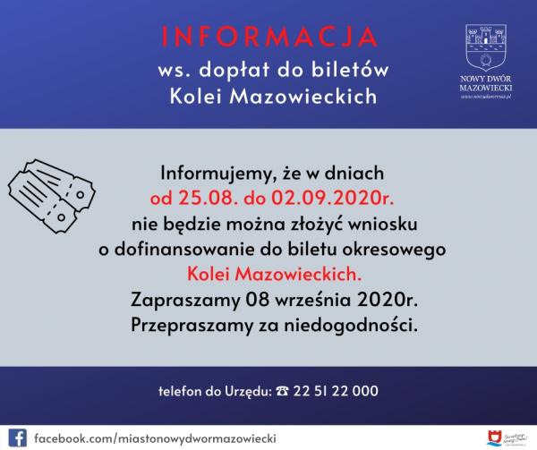 Informacja ws. dopłat do biletów Kolei Mazowieckich