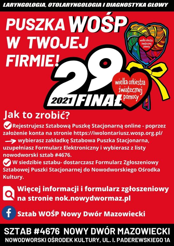 29. Finał Wielkiej Orkiestry Świątecznej Pomocy. Zbieramy dla laryngologii, otolaryngologii i diagnostyki głowy. Ruszyła już rejestracja Sztabowych Puszek Stacjonarnych. Twoja firma, instytucja itp. może dołączyć do zbiórki!