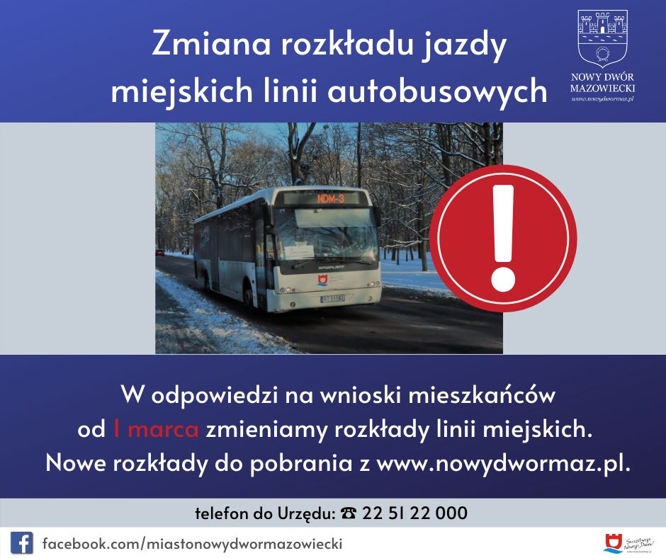 Rozkład jazdy linii NDM 1 od 1 marca 2021 r. - infografika
