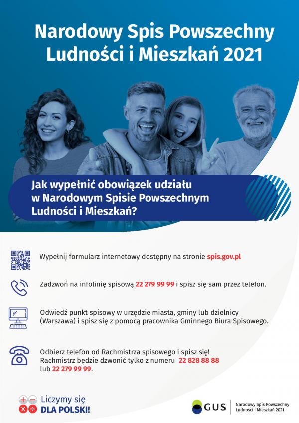 Instrukcja 4 możliwych sposobów udziału w Narodowym Spisie Powszechnym Ludności i Mieszkań 2021.