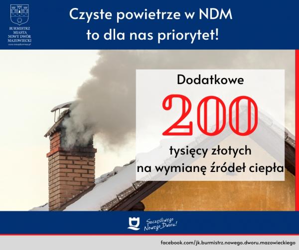 Czyste powietrze w NDM to dla nas priorytet! Dodatkowe 200 tysięcy złotych na wymianę źródeł ciepła.