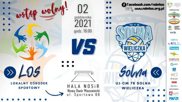 2.10.2021 r. o godz. 16:00 zapraszamy do hali sportowej NOSiR (ul. Sportowa 66) na mecz piłki siatkowej LOS Lokalny Ośrodek Sportowy vs. WTS Solna Wieliczka. Wstęp wolny.