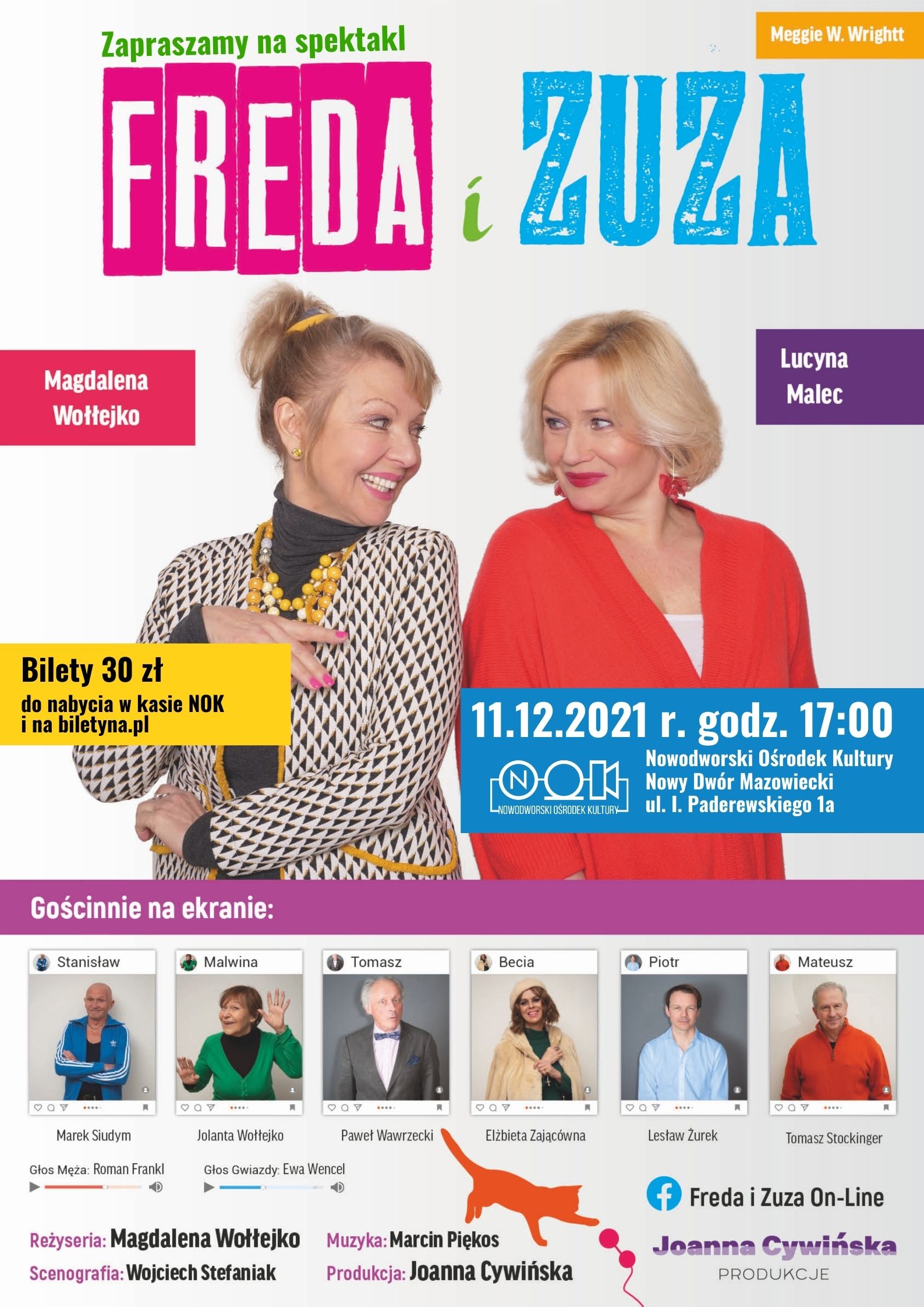Nowodworski Ośrodek Kultury zaprasza na spektakl "Freda i Zuza". -Plakat Informacyjny