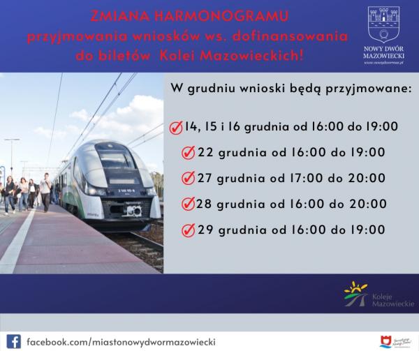 Dofinansowanie do biletu okresowego Kolei Mazowieckich w miesiącu grudniu - infografika