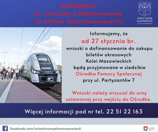 Dofinansowanie do zakupu biletów okresowych Kolei Mazowieckich