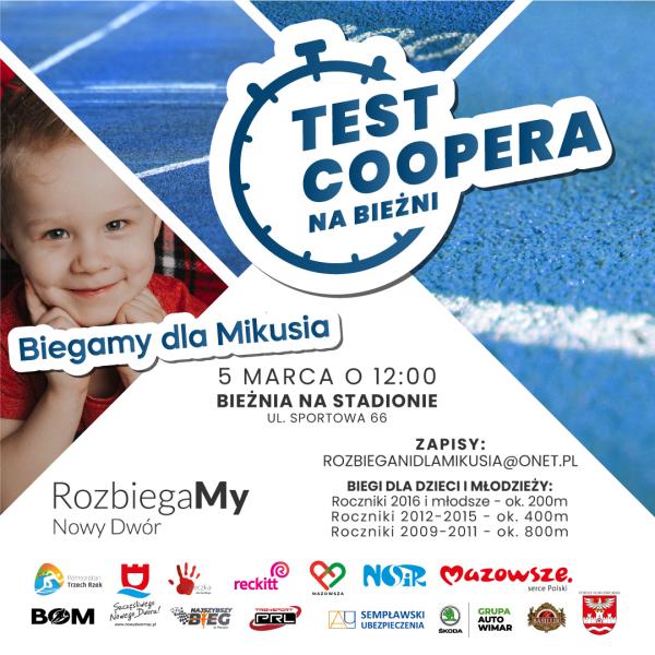 5 marca o 12.00 bieżnia na stadionie, ul. Sportowa 66 Biegamy dla Mikusia. Zapisy: Rozbieganidlamikusia@onet.pl. Test Coopera na bieżni.