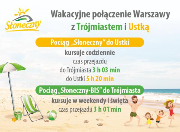 Wakacyjne połączenie Warszawy z Trójmiastem i Ustką. Pociąg "Słoneczny" i "Słoneczny - BIS".