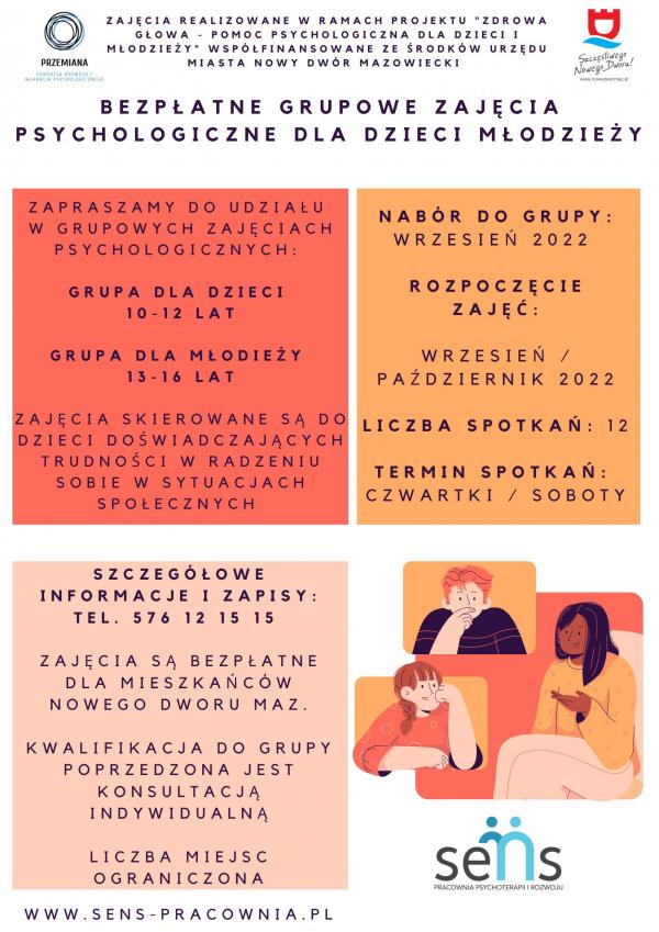Bezpłatne grupowe zajęcia psychologiczne  dla dzieci i młodzieży
